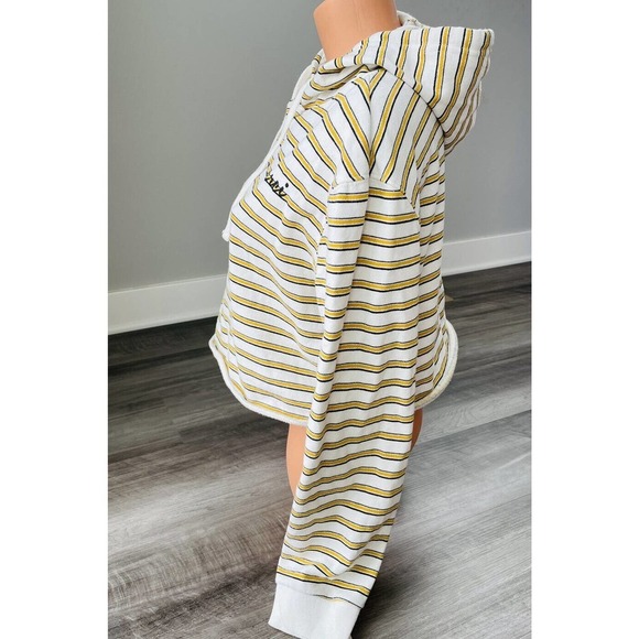 Cotton On Striped Cropped Hoodie Women’s Medium Yellow Gray White Pullover Sweat - Picture 3 of 5